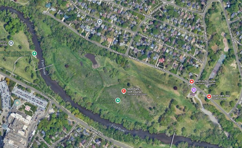 Mott Park Golf Course (Mott Park Disc Golf Course) - Aerial Map (newer photo)